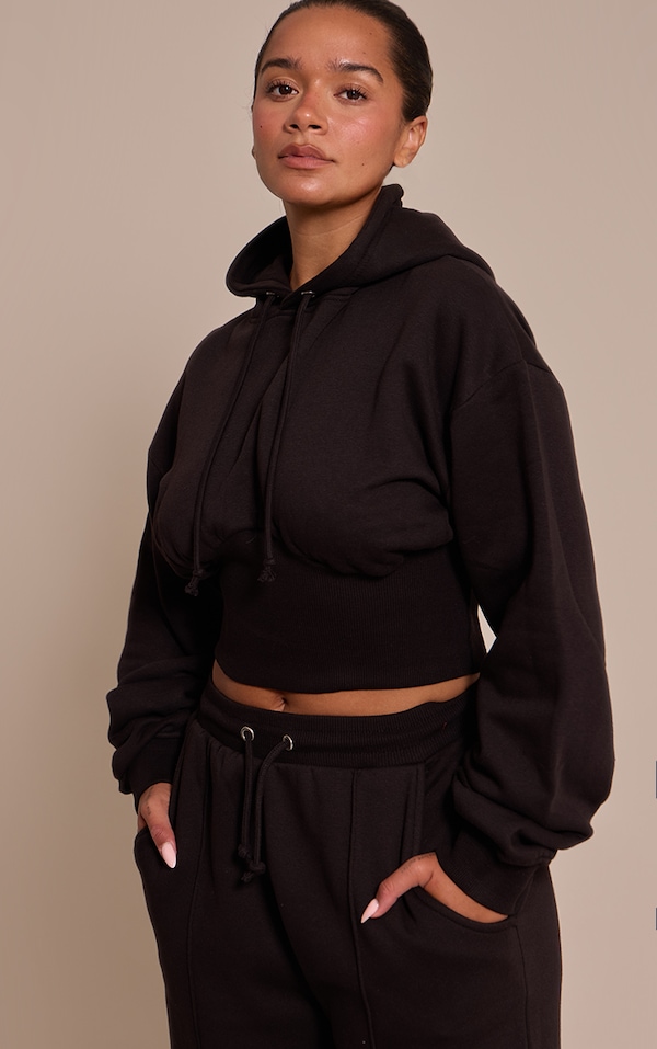 Shape Black Sweat Crop Shirred Waist Hoodie
