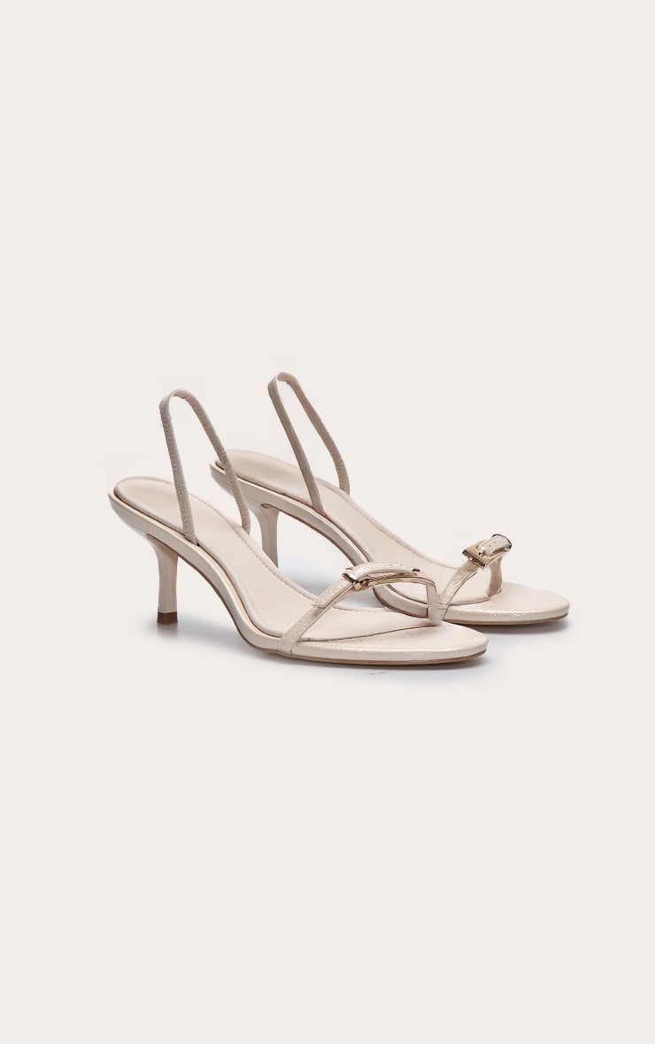 Cream Crinkle Buckle Sling Back Round Toe Heeled Sandal image 3