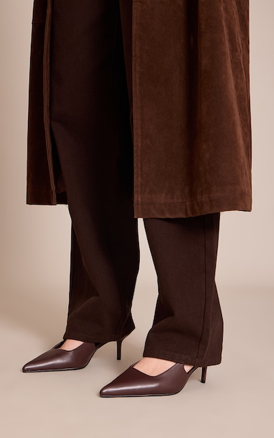 Chocolate Wide Fit PU Point Toe Heeled Sling Back