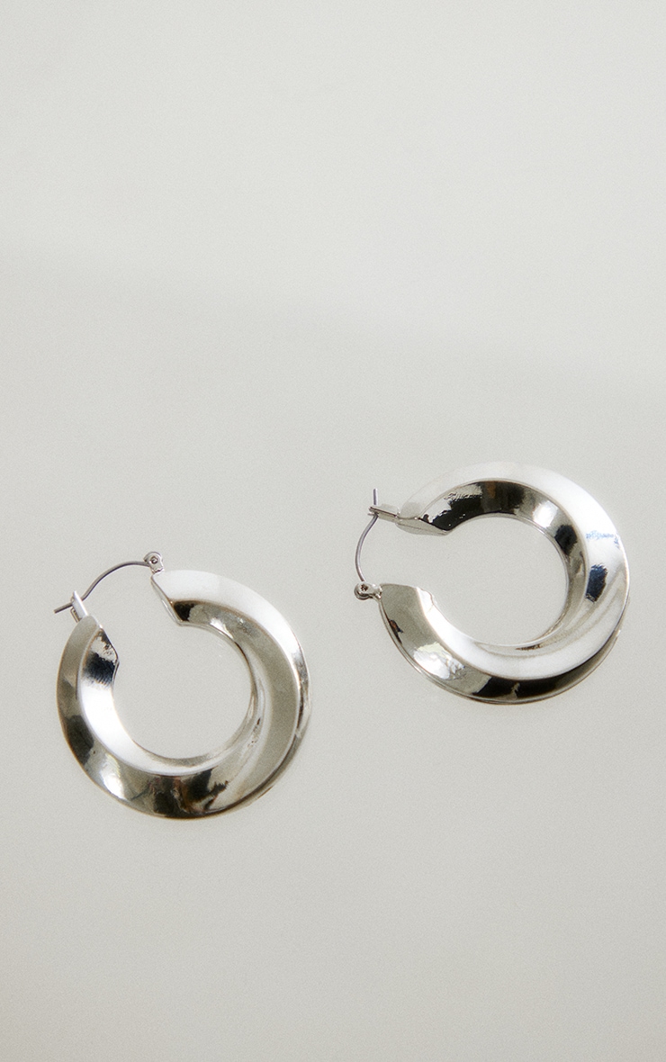 Silver Chunky Twisted Small Hoop Earrings image 2