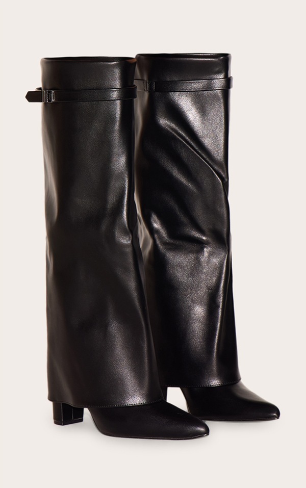Bottes Cuissardes Femme BAMBOO - Noir Satin, Talon Pointu, Pointure 6