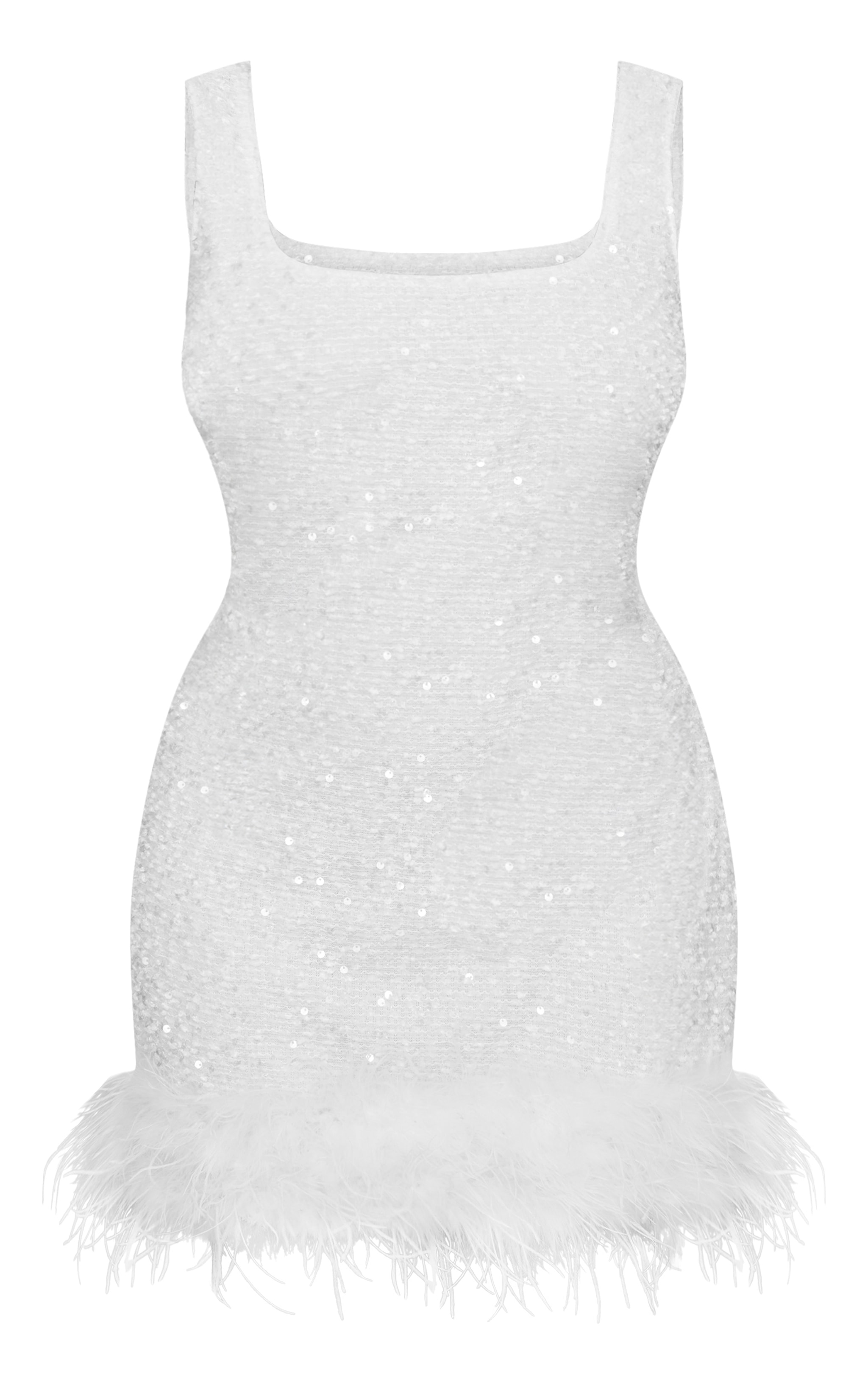 Plus White Sequin Scoop Neck Feather Hem Shift Dress image 5