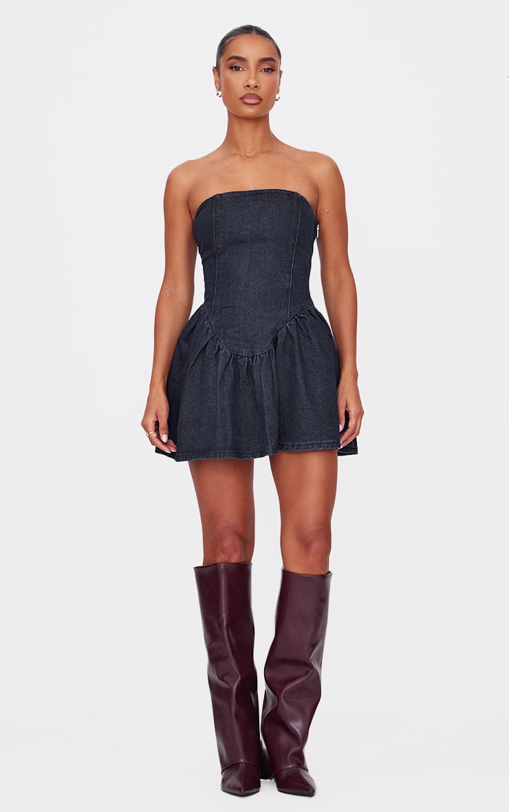 Indigo Lace Up Back Denim Puffball Dress image 3