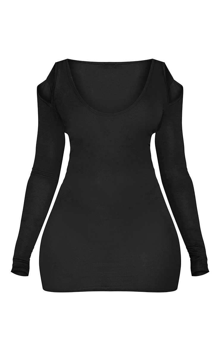 PRETTYLITTLETHING Shape Black Jersey Cut Out Sleeve Bodycon Dress image 5