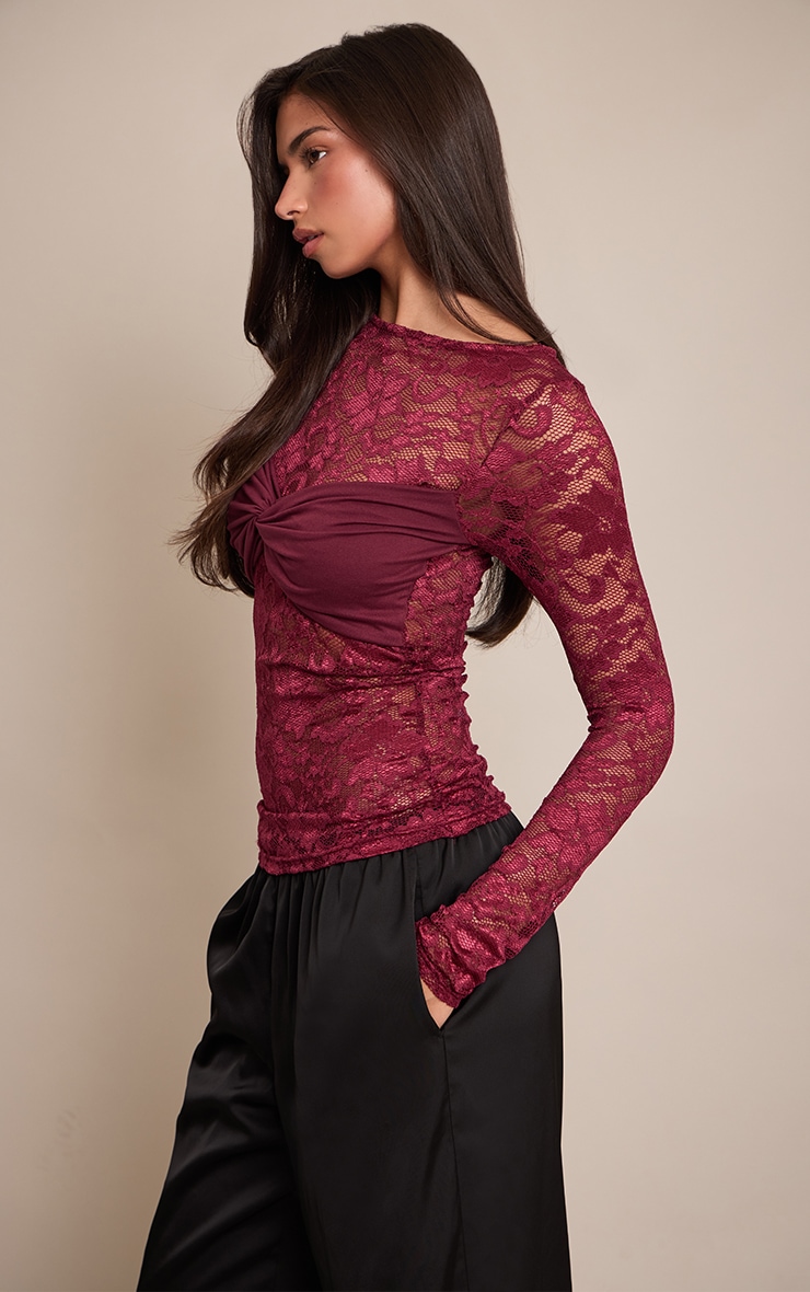 Plum Bust Detail Lace Long Top  image 4