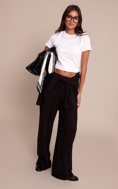 Black Soft Cotton Pintuck Wide Leg Sweatpants