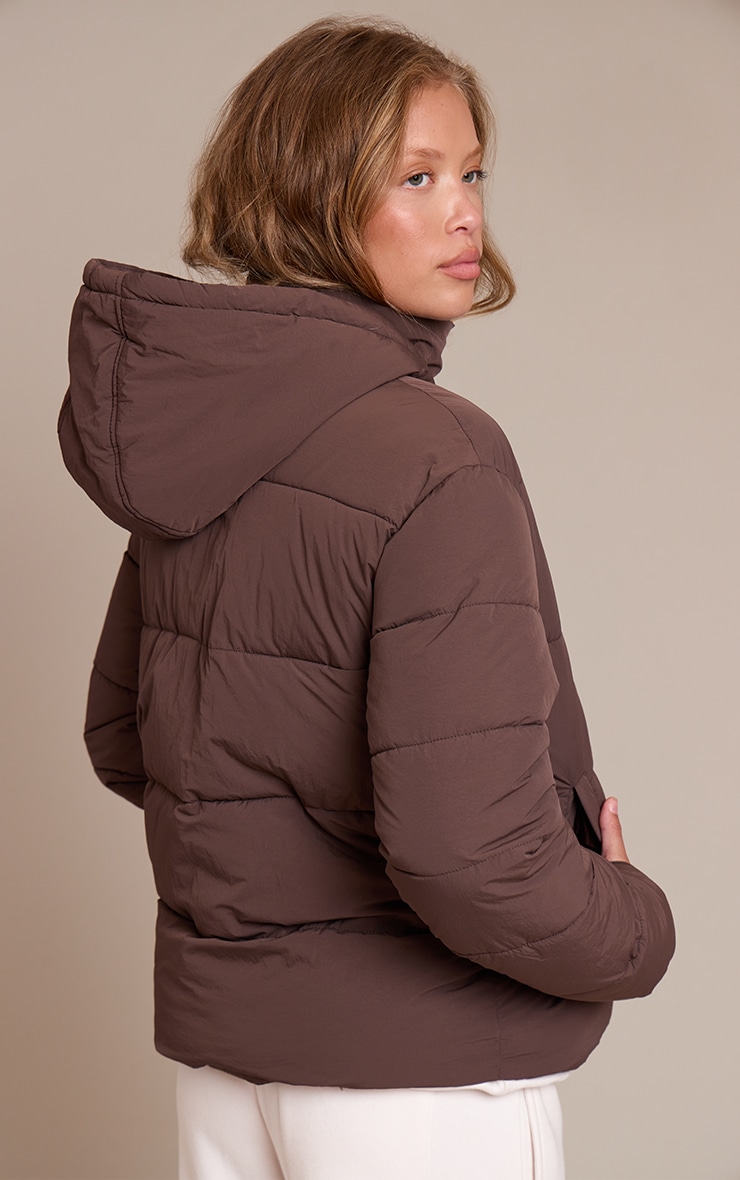 Chocolate Hooded Puffer Jacket image 2