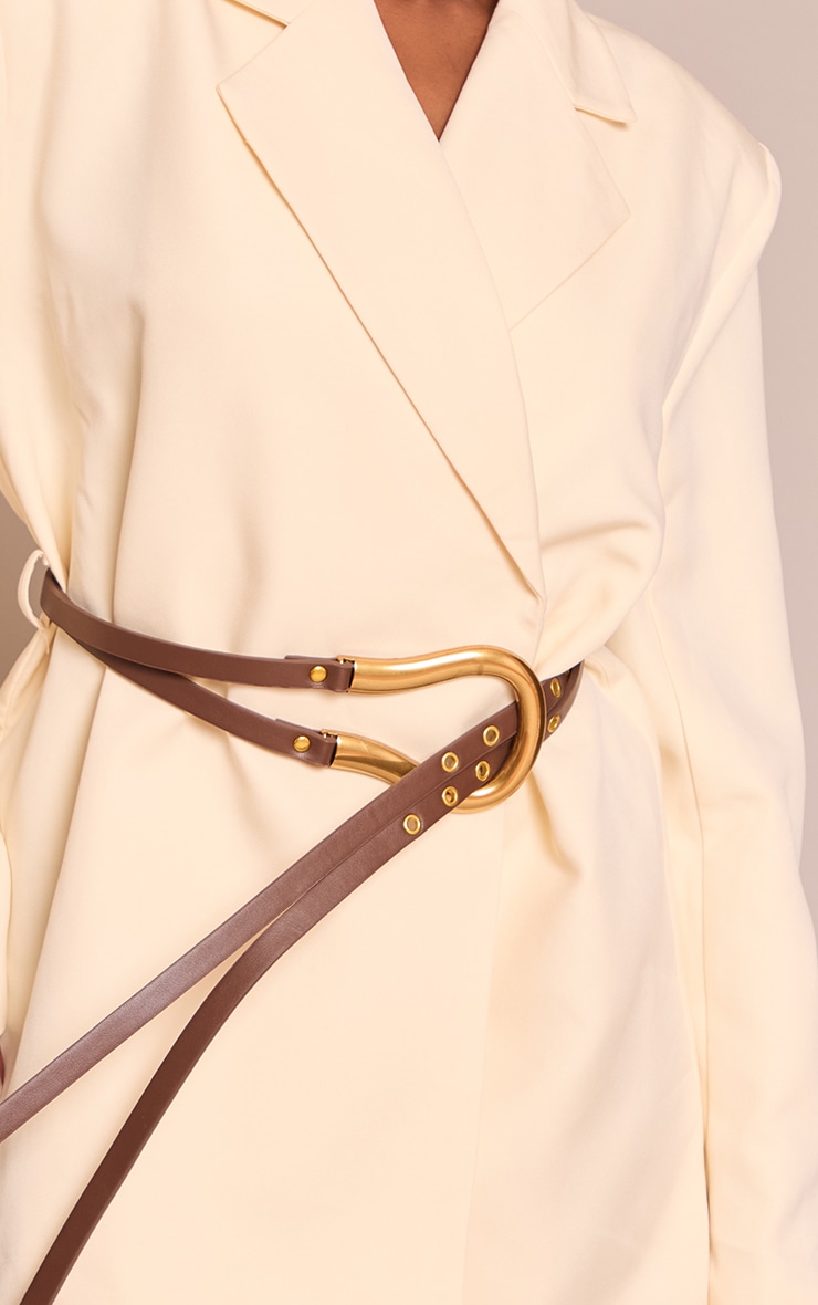 Cream Woven Belt Blazer Dress image 4