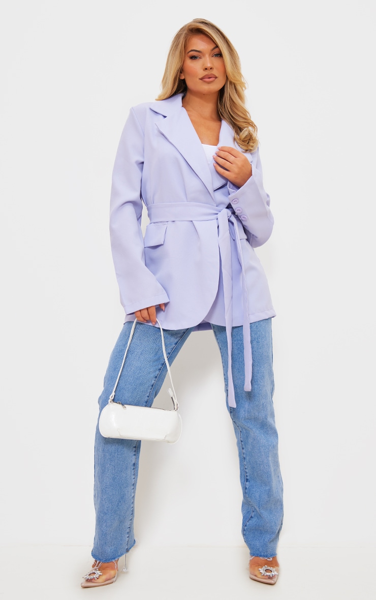 Long Sleeve Lapel Buttoned Rivets Belted Blazer Outerwear