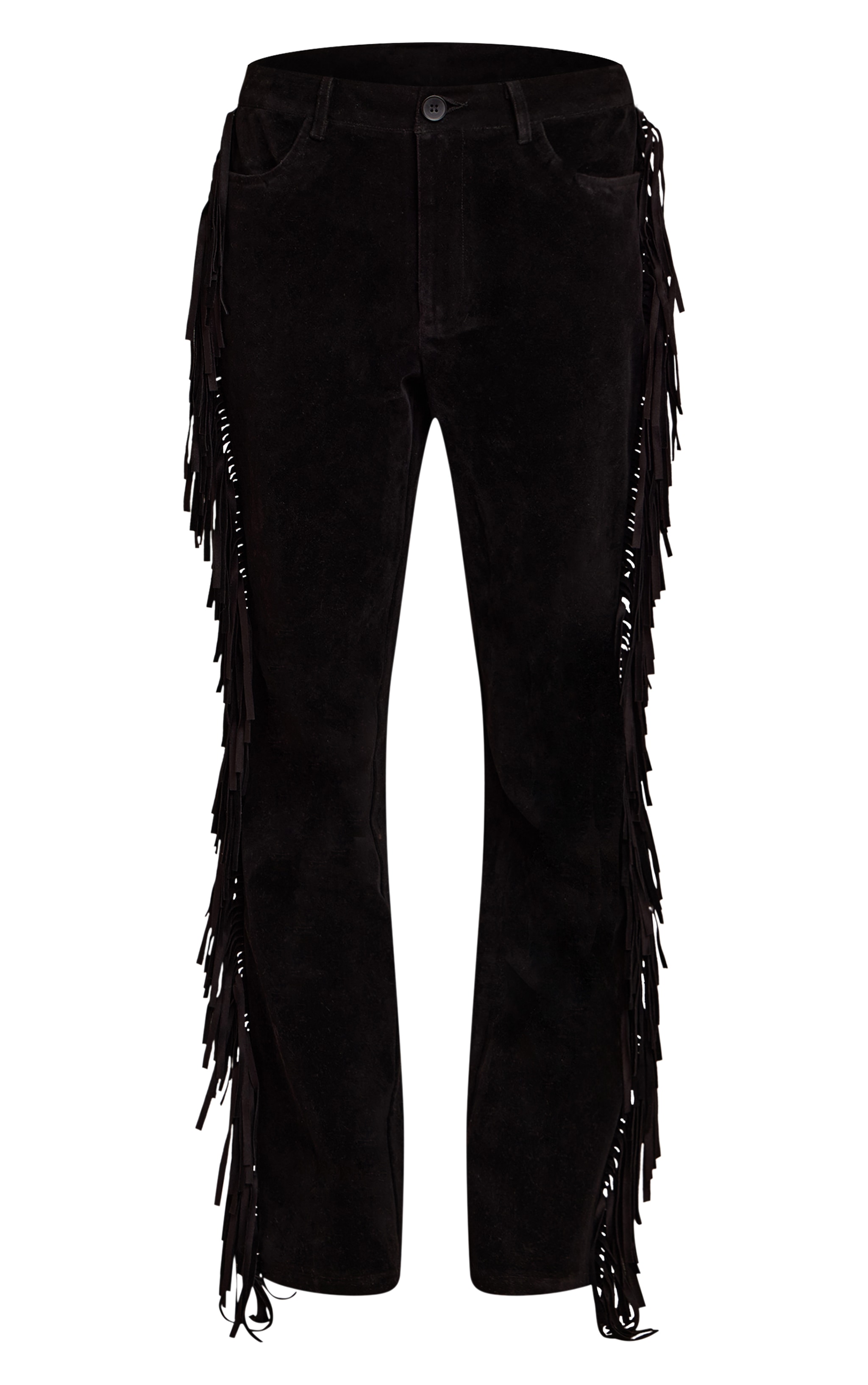 Black Faux Suede Fringe Straight Leg Pants image 5