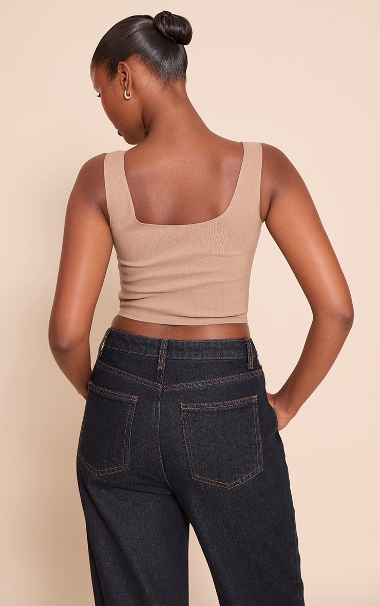 Mushroom Marl Stretch Woven Square Neck Corset Top image 2