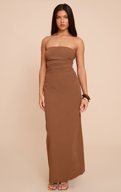 Chocolate Bandeau Ruched Maxi Dress