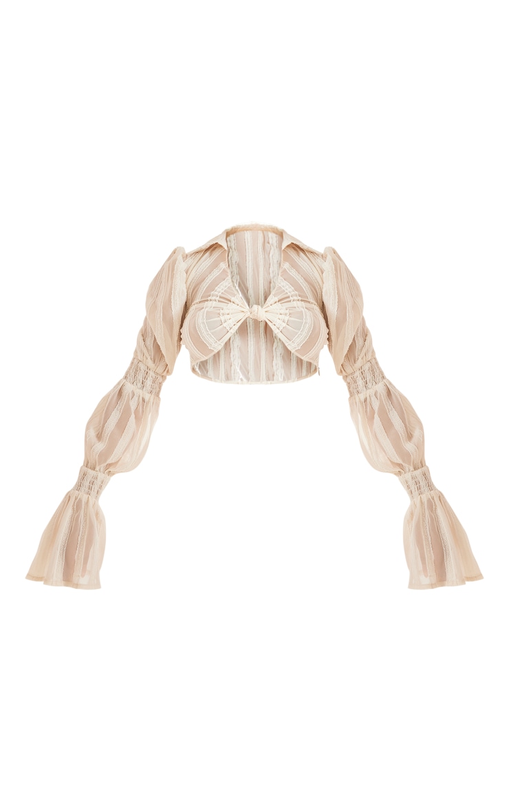 Cream Textured Woven Twist Front Crop Top image 5