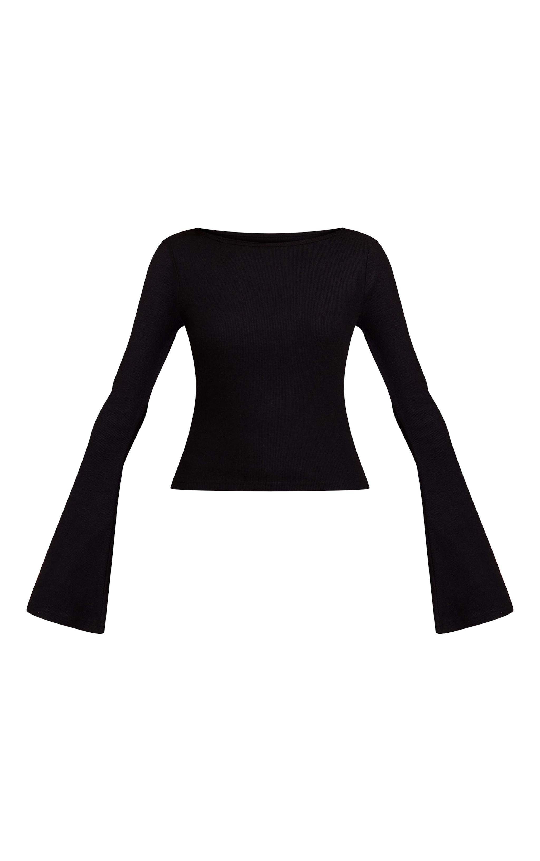 Black Thick Brushed Rib Flared Long Sleeve Top image 5