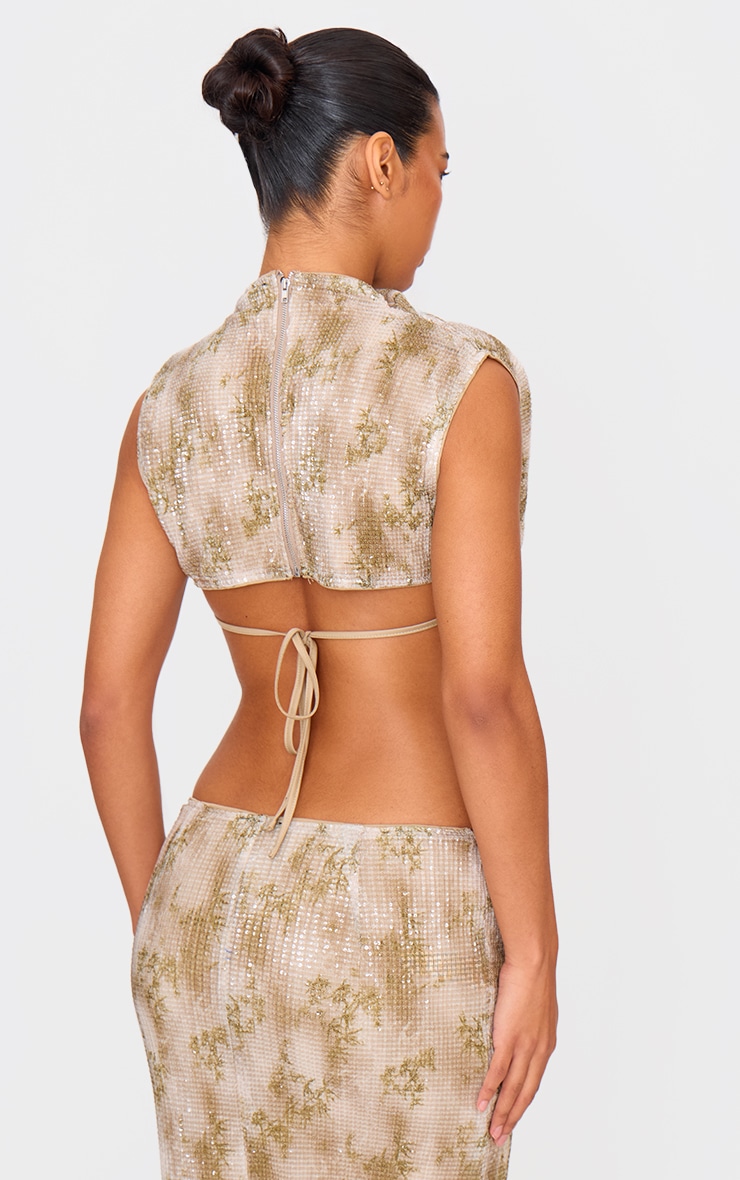Green Sequin Tie Back High Neck Cowl Crop Top | Co-ords | PrettyLittleThing  KSA