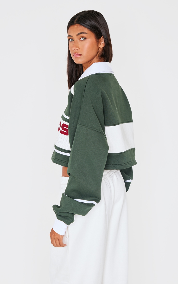 Forest Green Classics Embroidered Half Zip Cropped Sweatshirt image 2