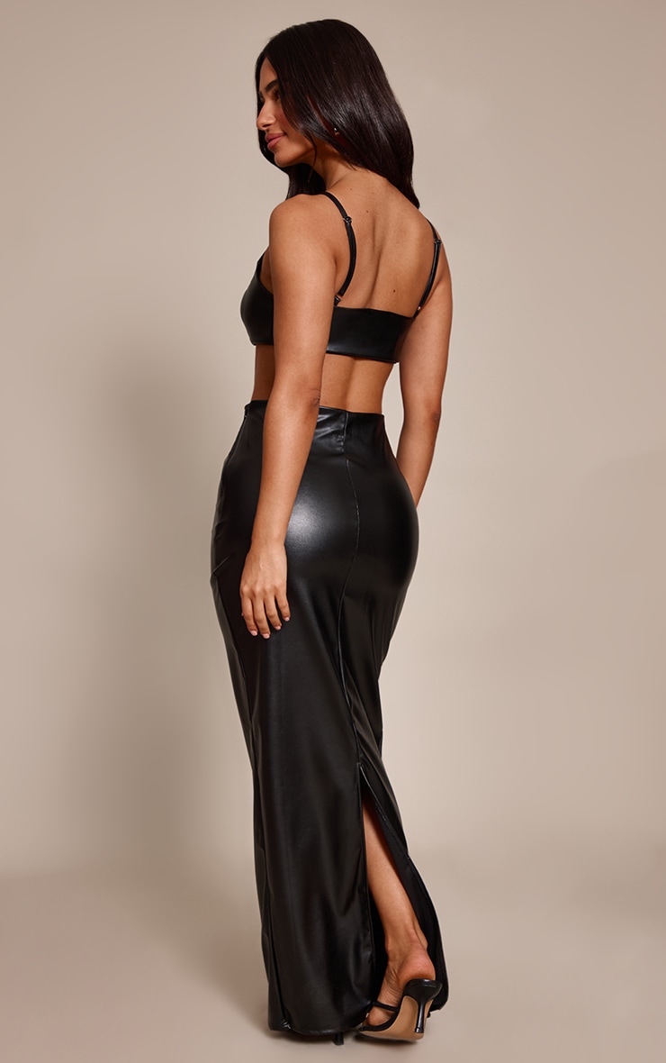 Petite Black Faux Leather Maxi Skirt  image 3