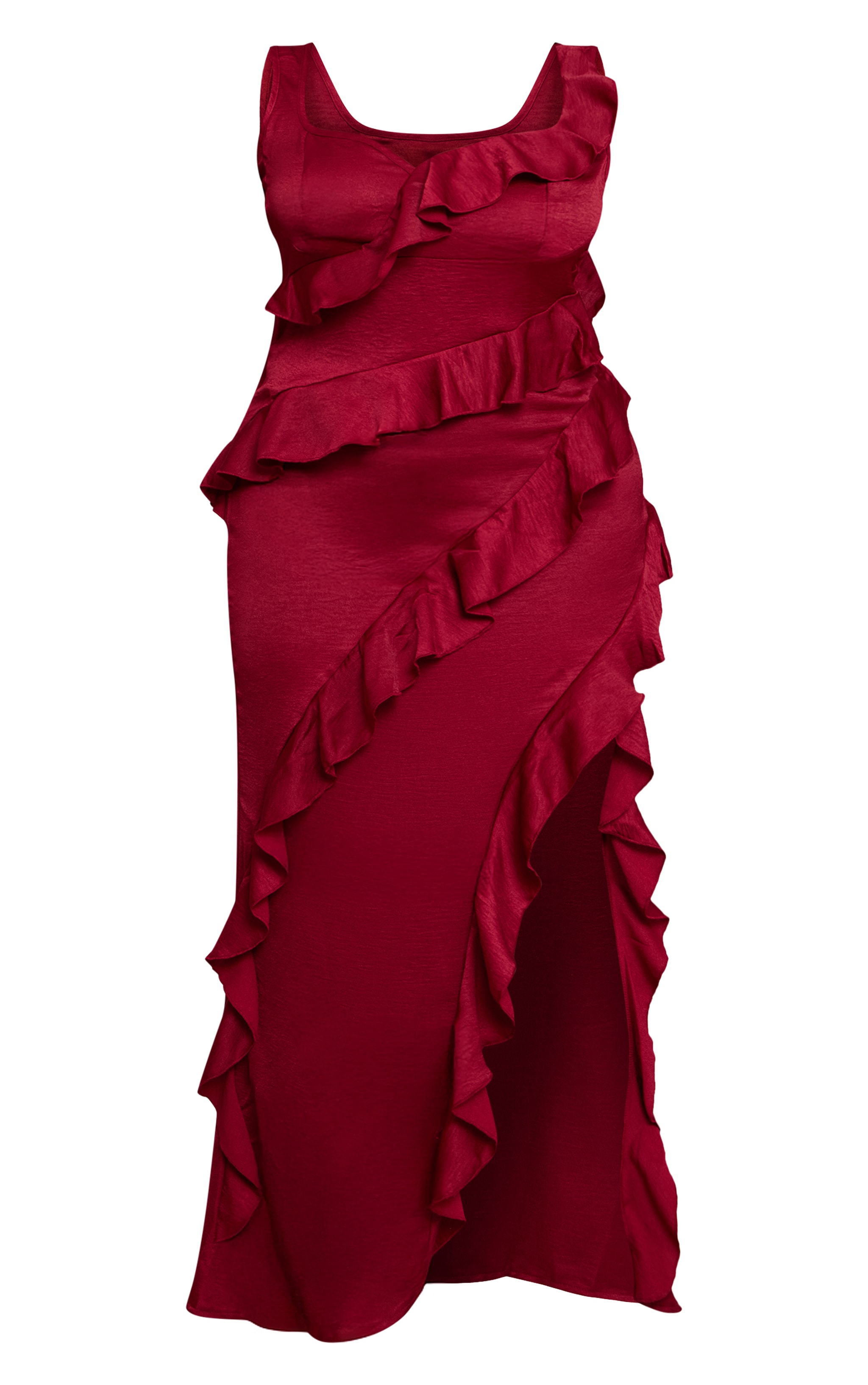 Plus Plum Satin Frill Layered Maxi Dress image 5