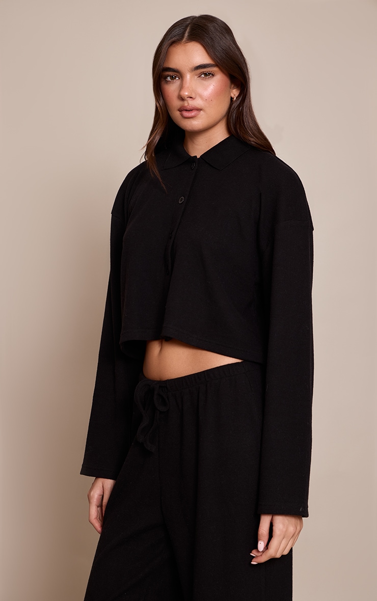 Black Brushed Rib Button Shirt image 1