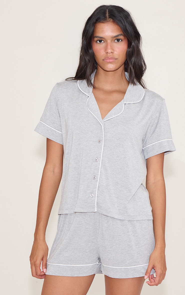 Grey Marl Modal Piping Short Pj Set image 1
