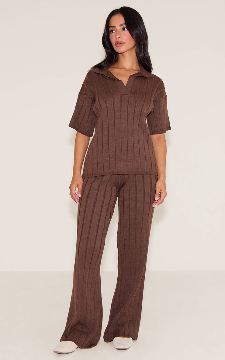 Petite Top polo oversize en maille tricot côtelée chocolat image 3