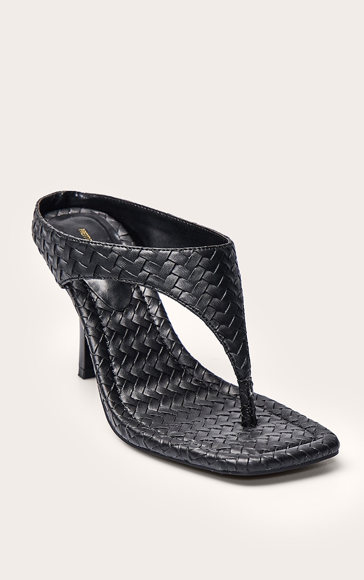 Black Weave Square Toe Thong Mule image 3