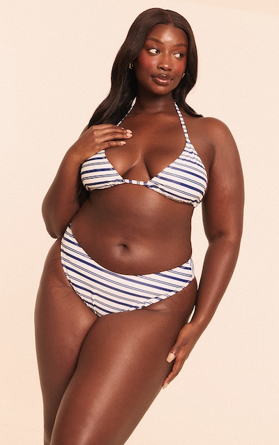 Plus Navy Stripe Triangle Bikini Top