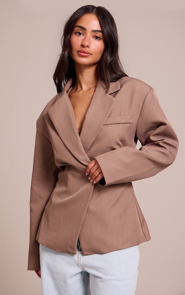 Petite Mushroom Tailored Cinched Waist Blazer