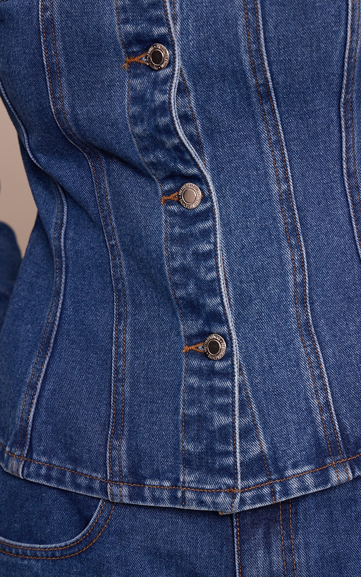 Dark Blue Long Sleeve Cinched Waist Denim Jacket image 4