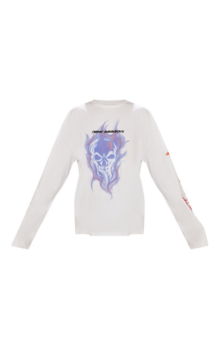 Warm White New Season Printed Long Sleeve Oversized T Shirt image 5