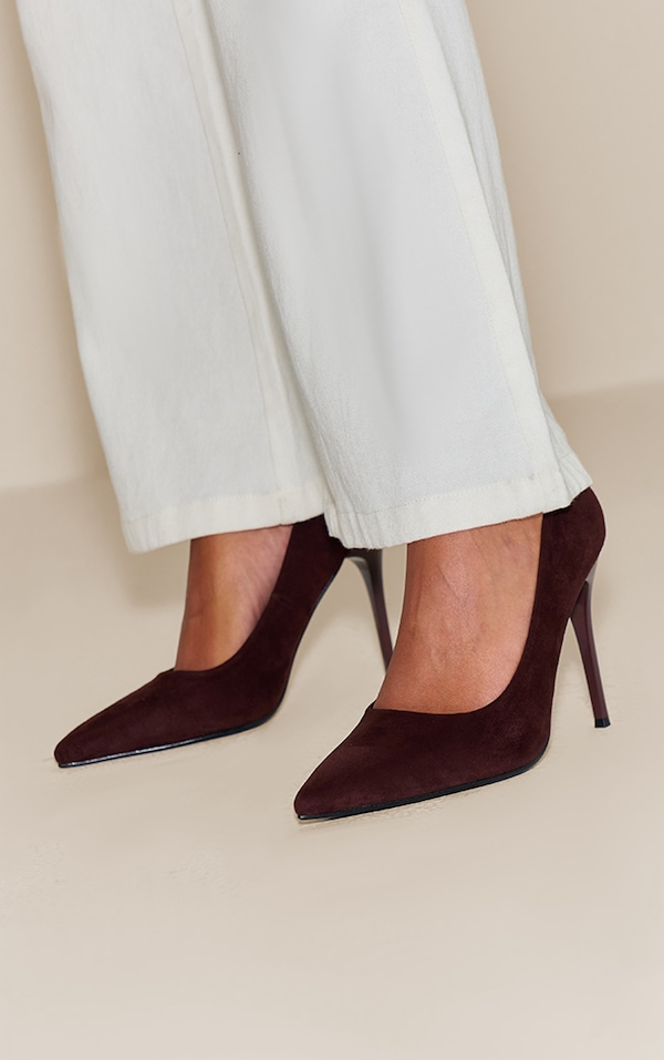 Chocolate Faux Suede Court Shoe