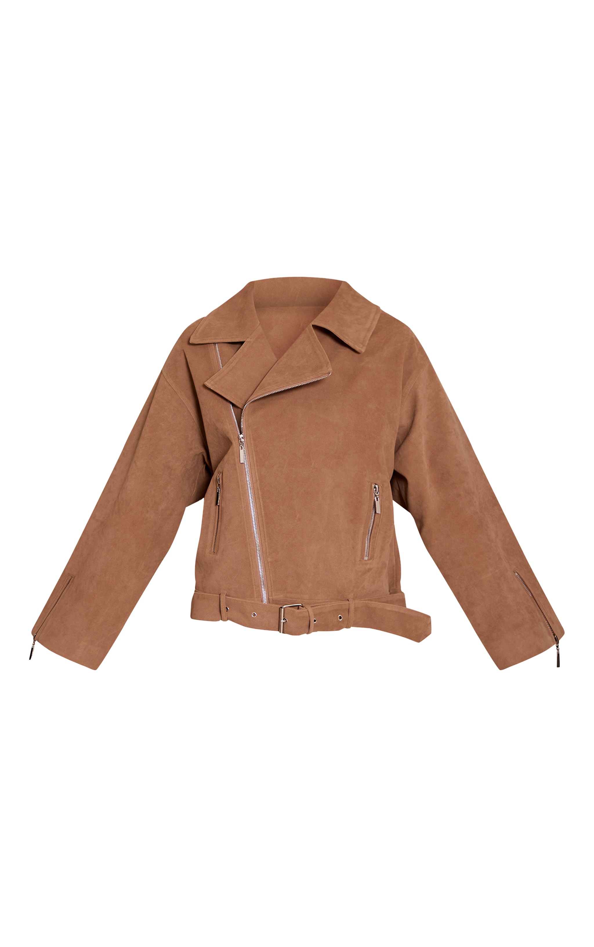 Camel Faux Suede Oversized Biker Jacket image 5