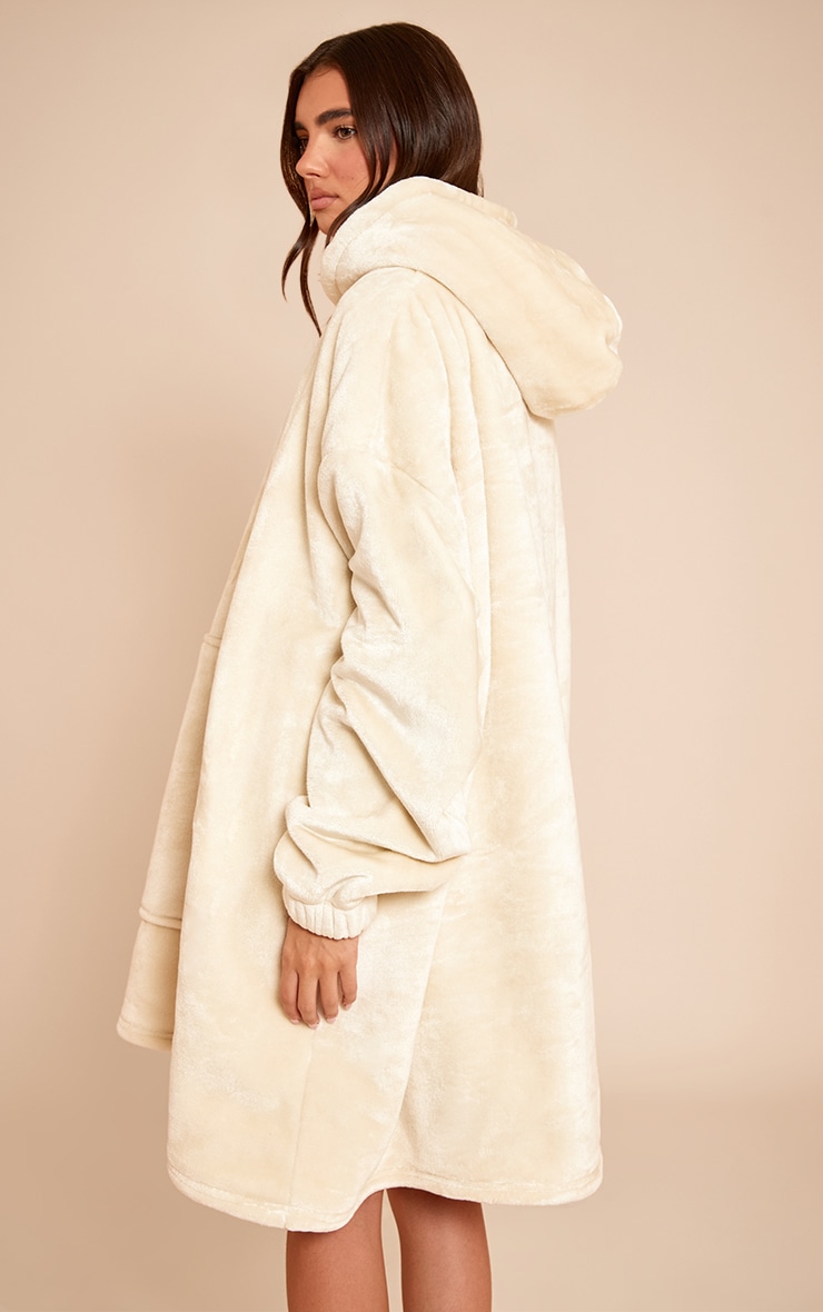 Cream Fleece Lined Hooded Oodie image 2