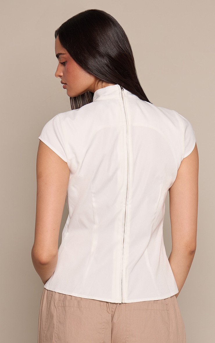 White High Neck Cut Out Detail Tie Front Top image 2