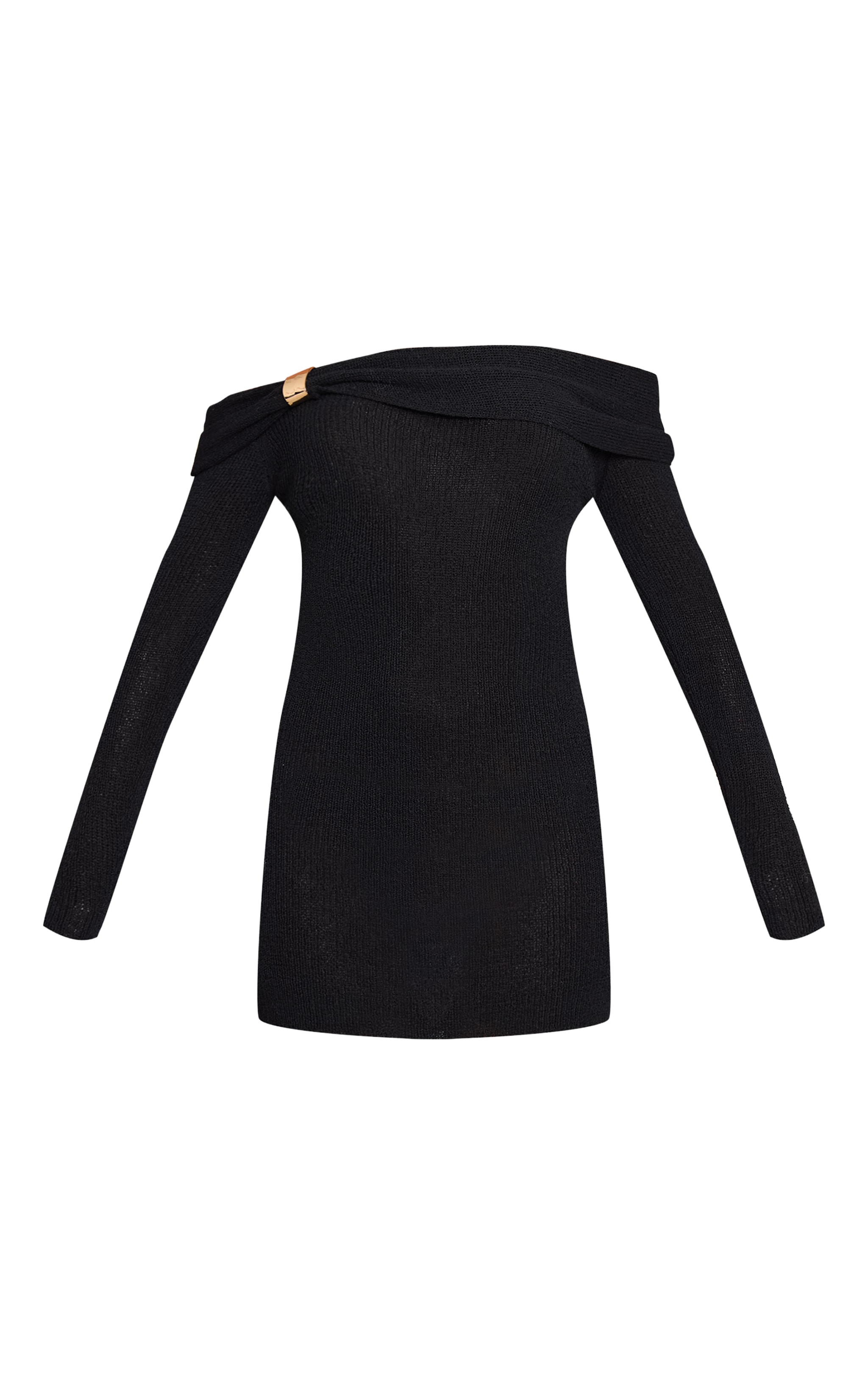 Black Bardot Trim Detail Knitted Dress image 5