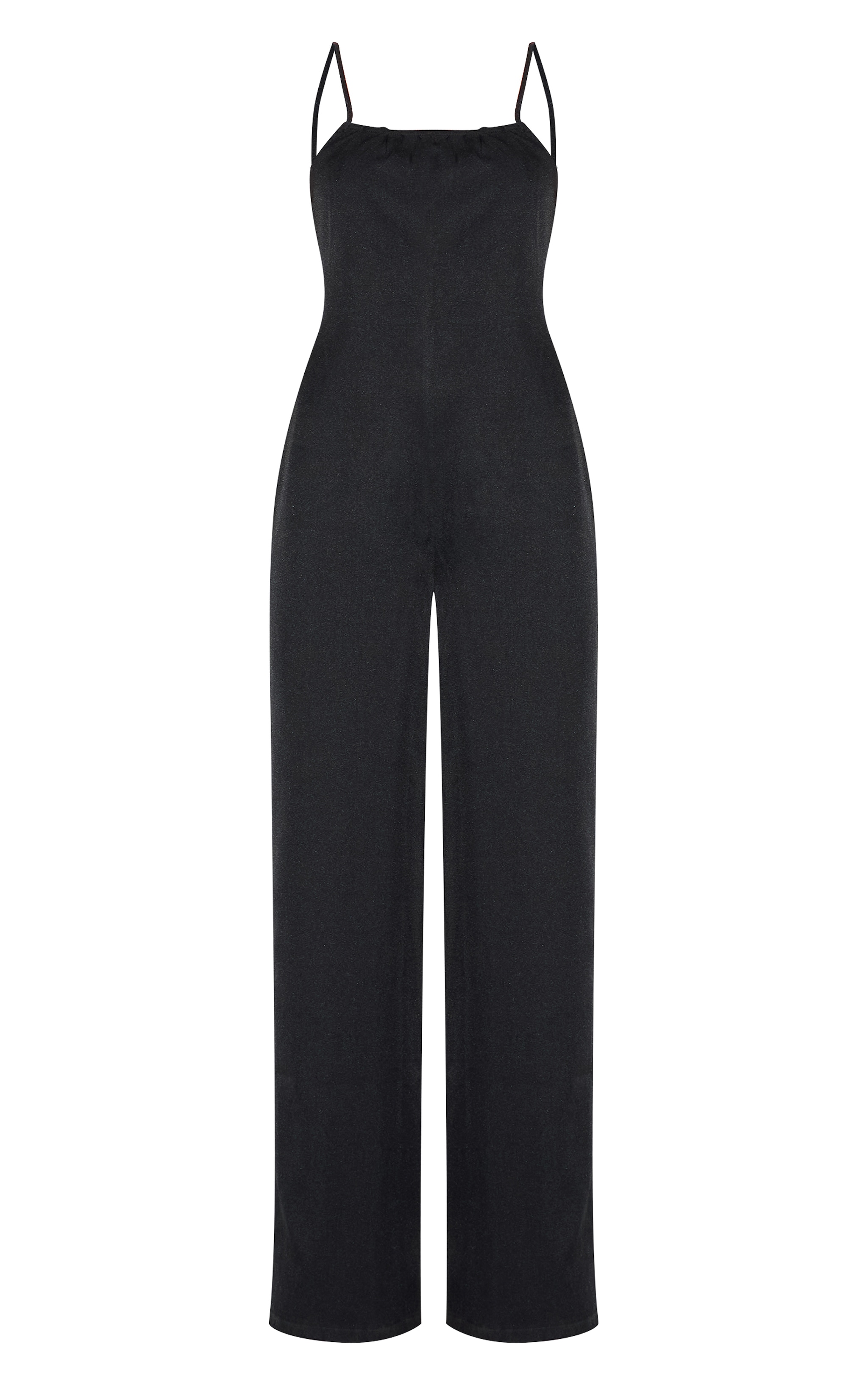 Black Woven Backless Square Neck Wide Leg Jumpsuit image 5