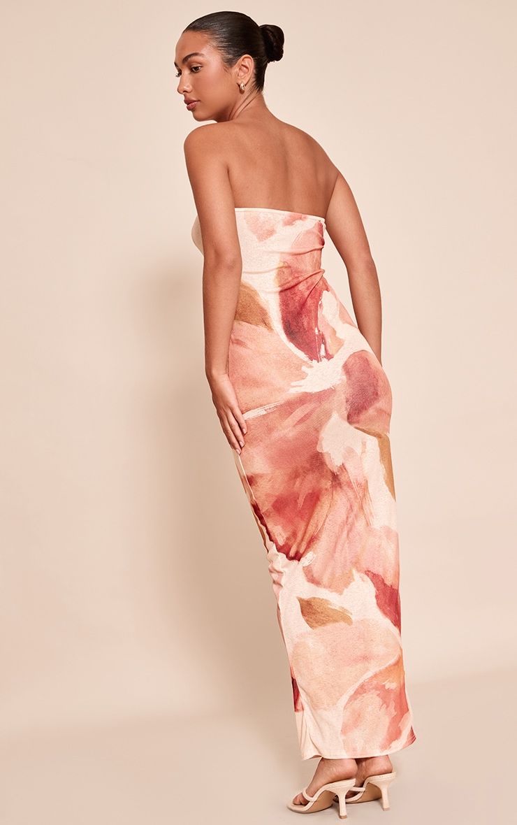 Pink Floral Abstract Printed Onion Skin Bandeau Maxi Dress image 2