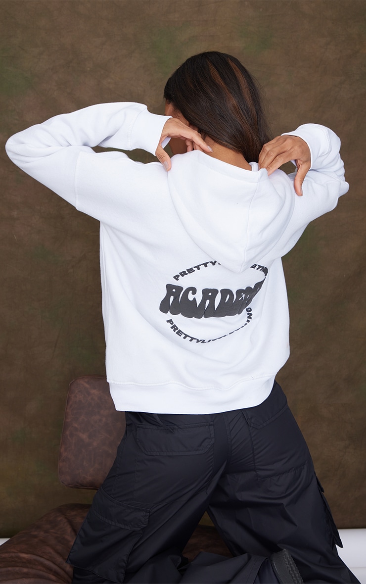 PRETTYLITTLETHING White Academy Puff Back Print Hoodie image 1