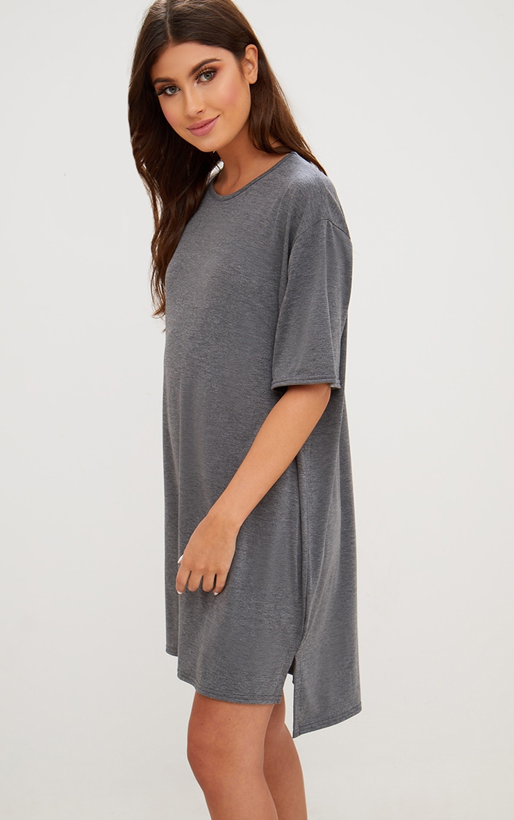 Charcoal Jersey Stepped Hem T Shirt Dress. Dresses PrettyLittleThing