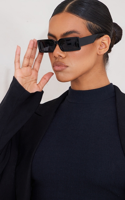 Black Slim Rectangular Frame Sunglasses