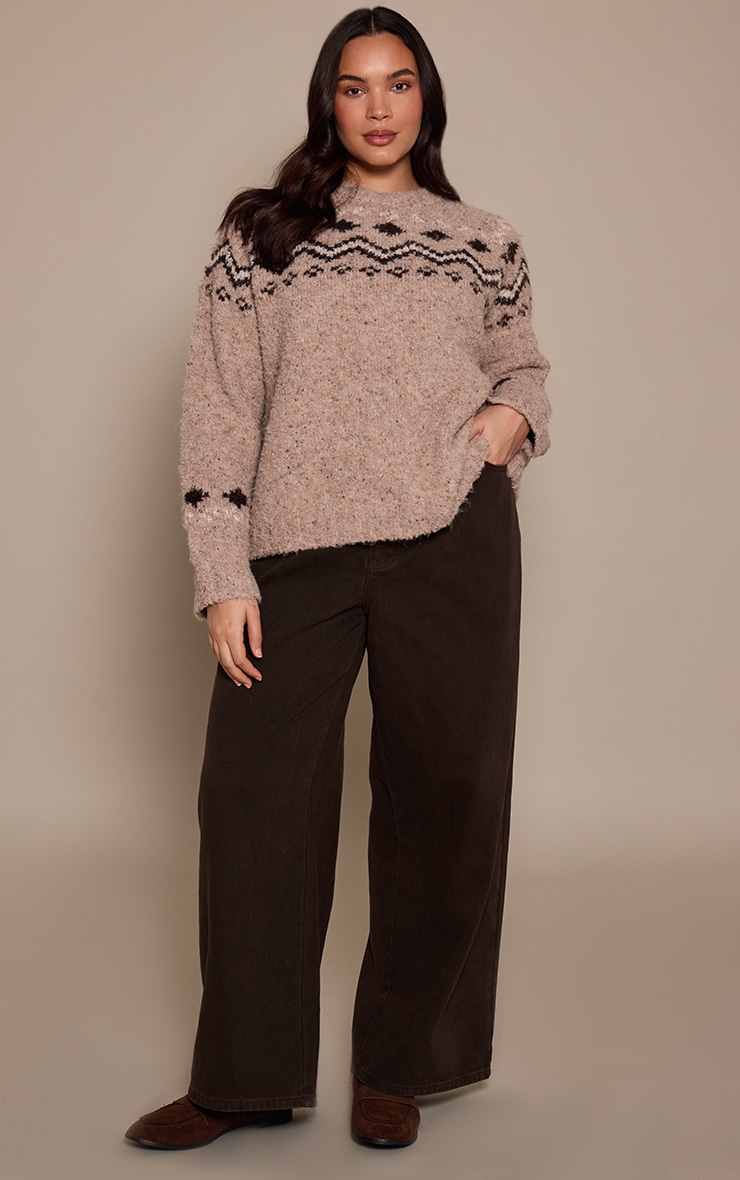 Plus Oatmeal Fairisle High Neck Knitted Sweater  image 3