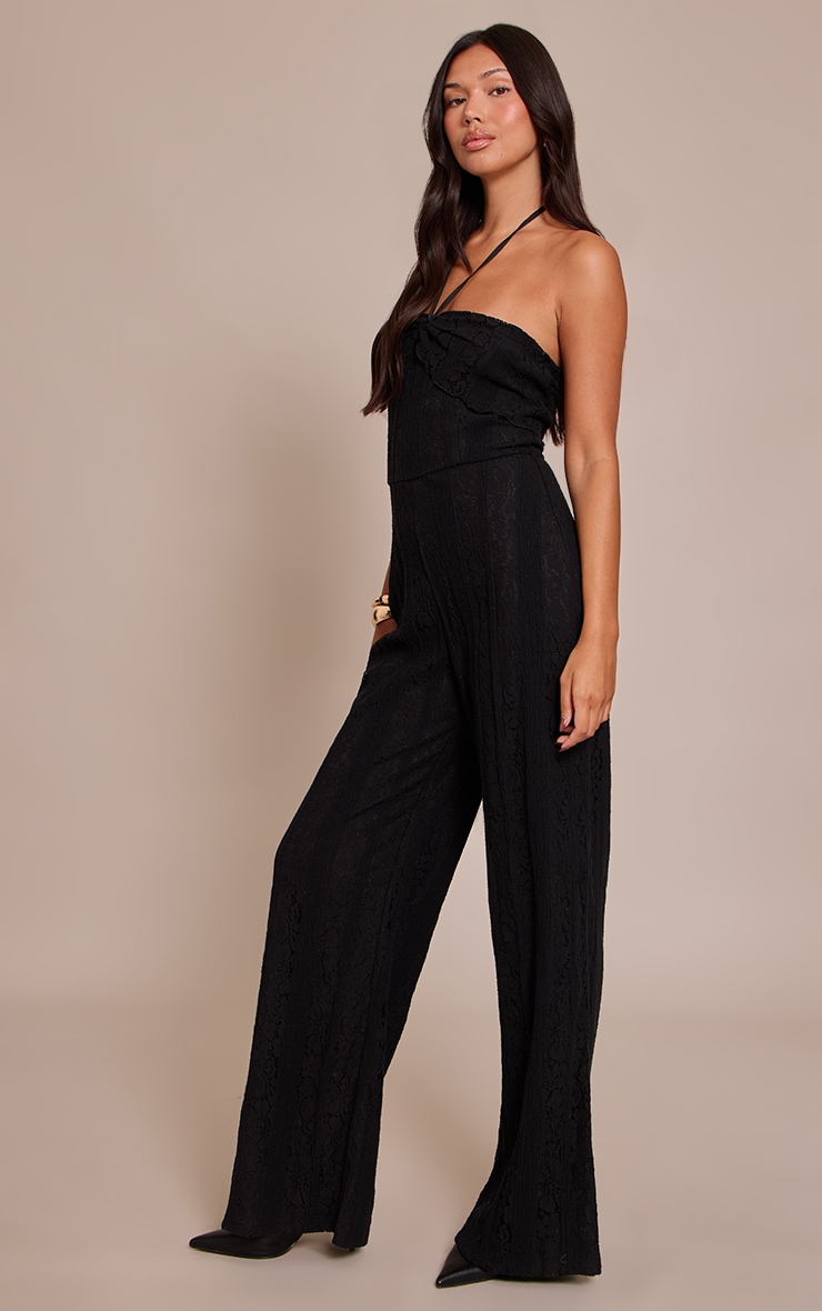 Black Lace Fold Over Straight Leg Jumpsuit image 3