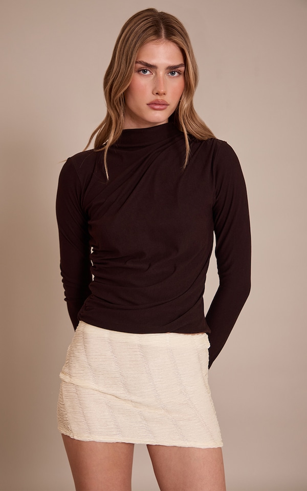 Cream Textured Jersey Mini Skirt 
