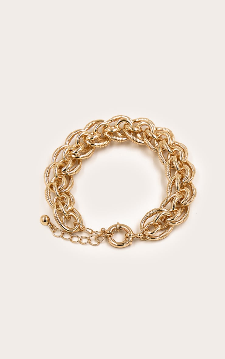 Gold Double link Textured Chain Bracelet image 2