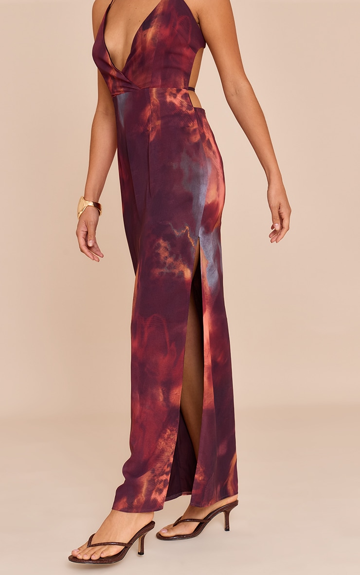 Petite Rust Printed Halterneck Open Back Maxi Dress image 4