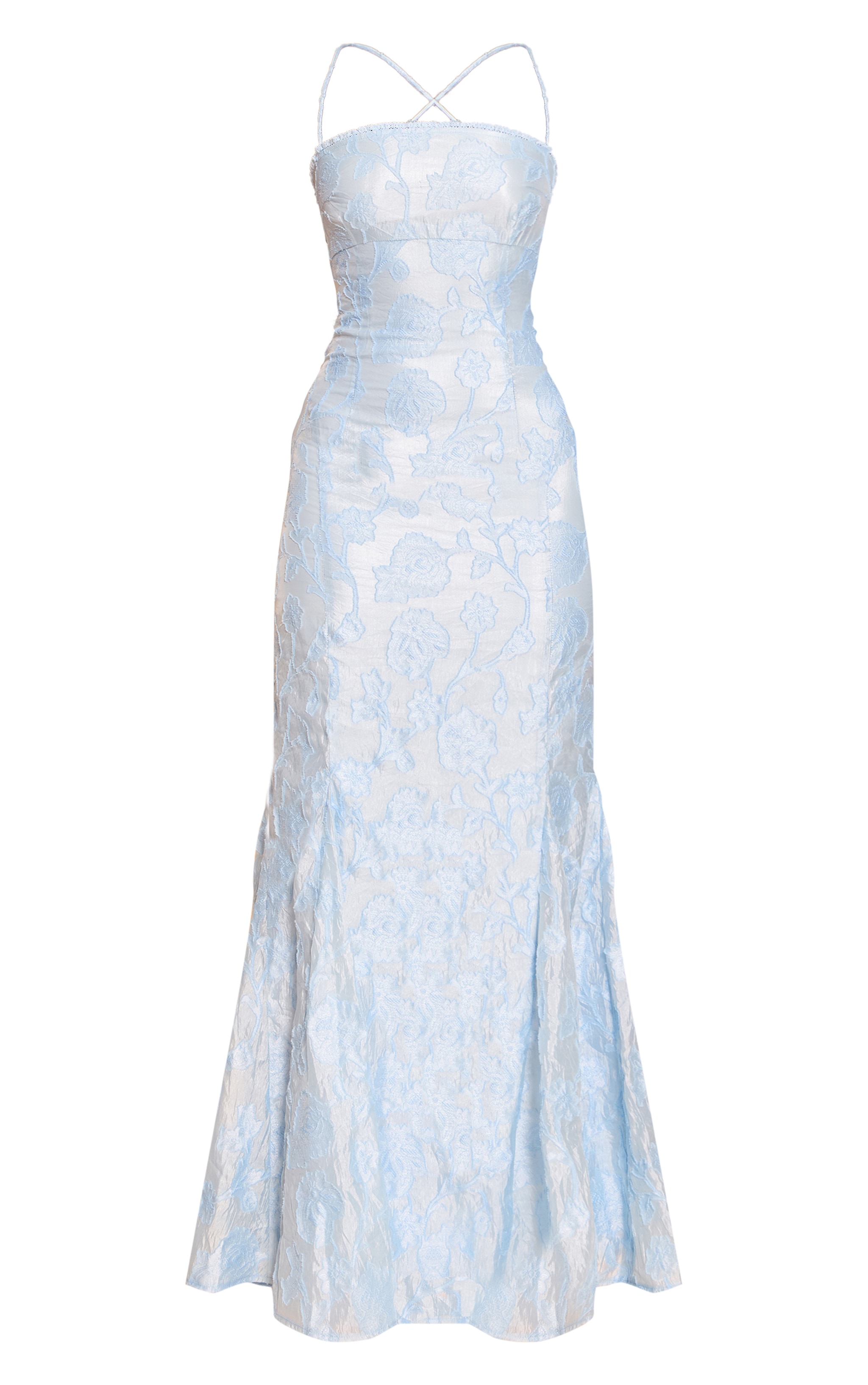 Light Blue Textured Lace Up Back Maxi Dress image 5