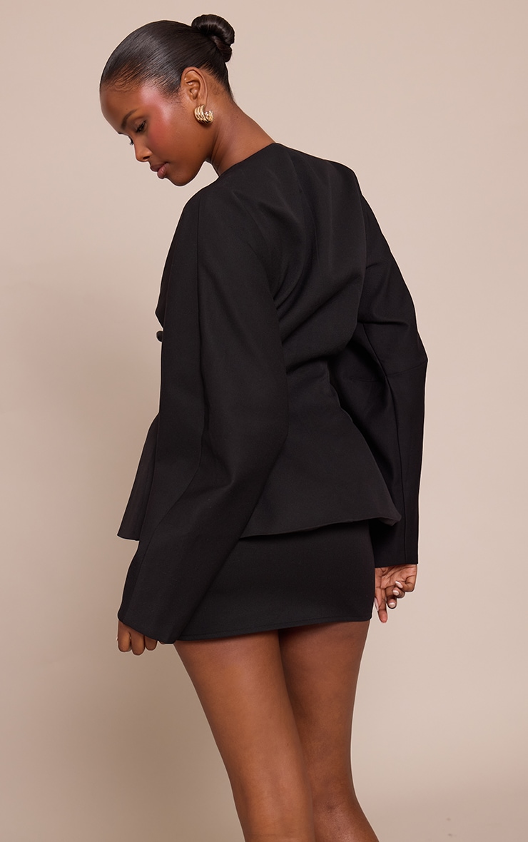 Black Cinched Waist Button Up Blazer image 2