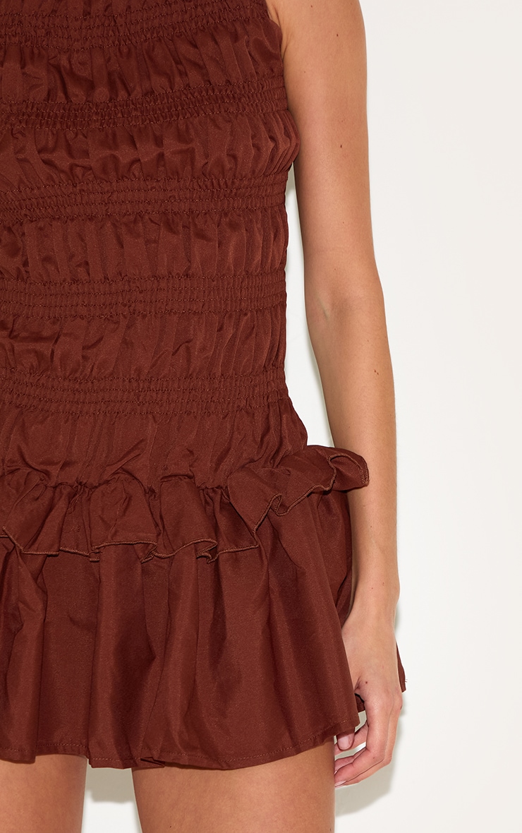 Chocolate Tailored Shirred Frill Shift Dress image 4