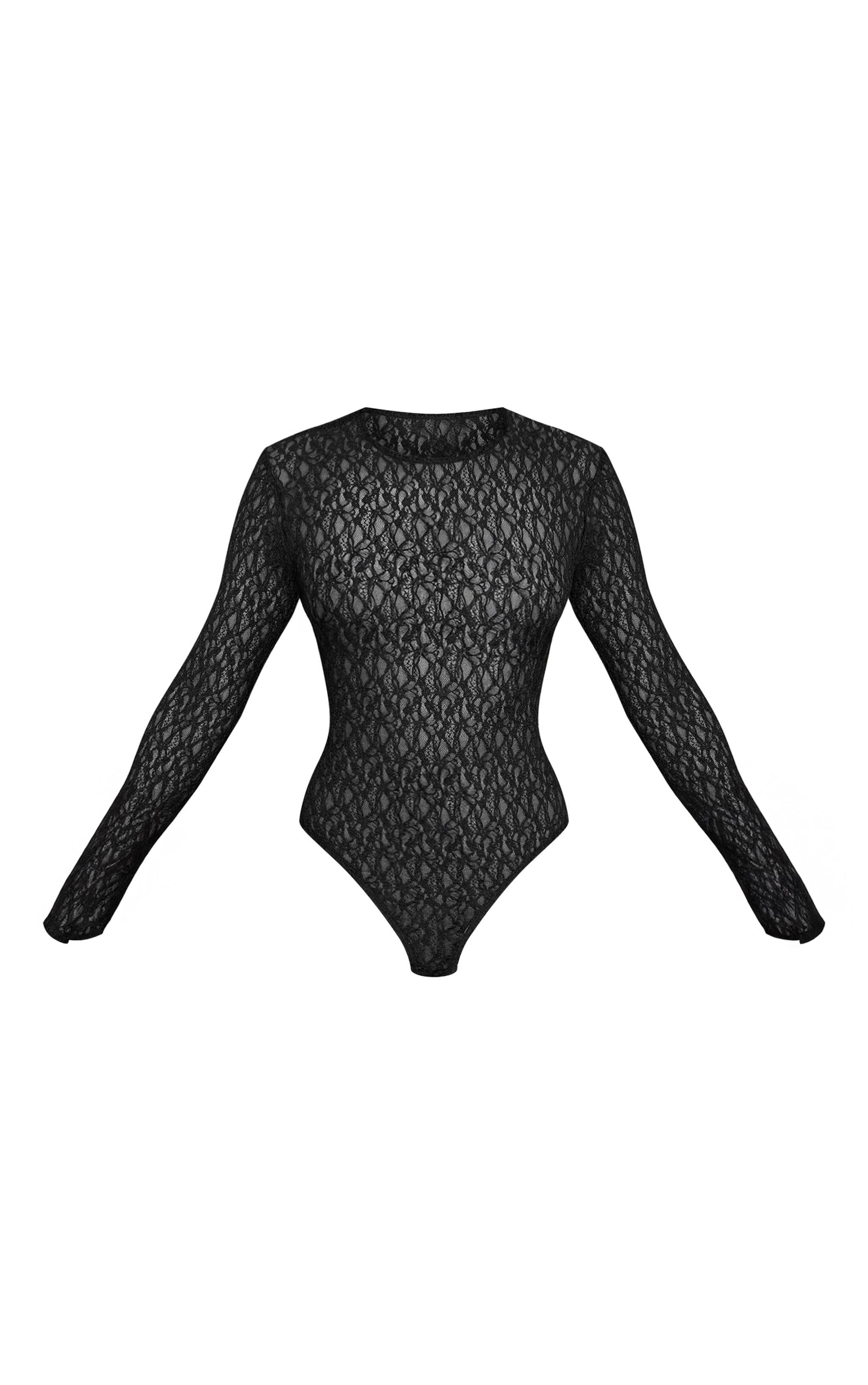 Body en dentelle texturée noire transparente à manches longues image 5