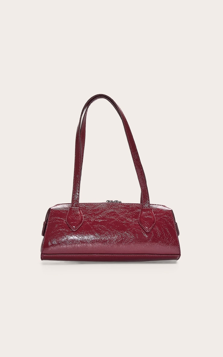 Burgundy Textured Faux Leather Bowler Bag image 3
